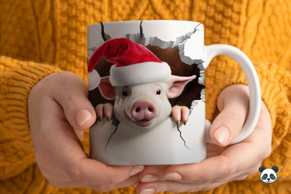 3D Christmas Pig Mug Wrap 2