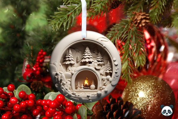 3D Fireplace Christmas Ornament 1: Cozy Holiday Design