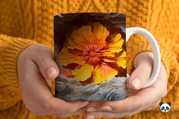 3D Marigold Mug Wrap: A Vibrant Sublimation Design