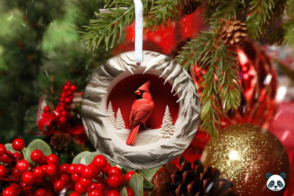 3D Red Cardinal Christmas Ornament 1