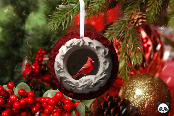 3D Red Cardinal Christmas Ornament 2