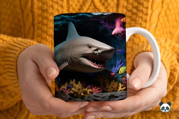 3D Shark Mug Wrap Sublimation: A Bold Design Asset